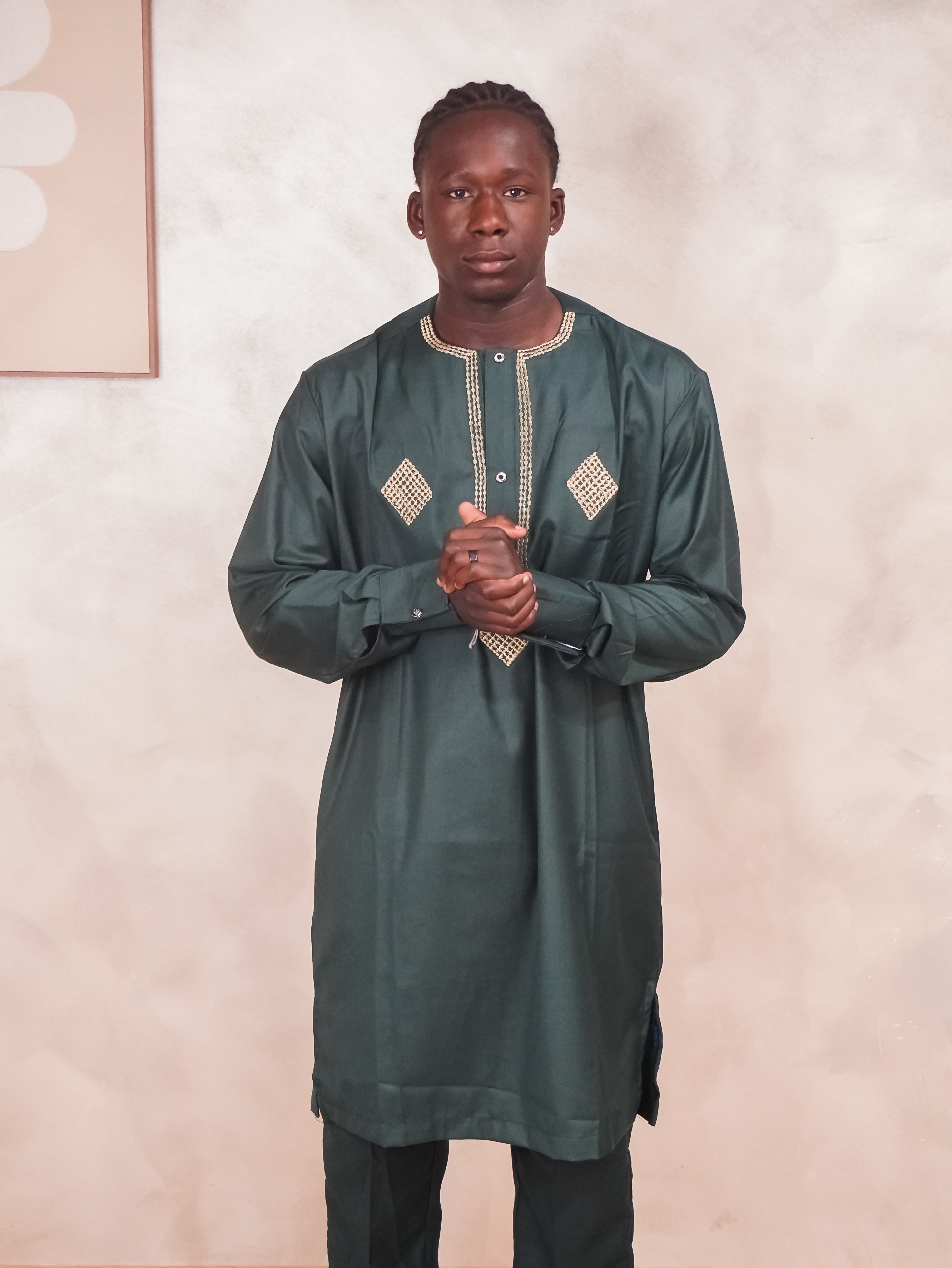 Ensemble 2 pièces homme – Vert foncé avec broderies dorées